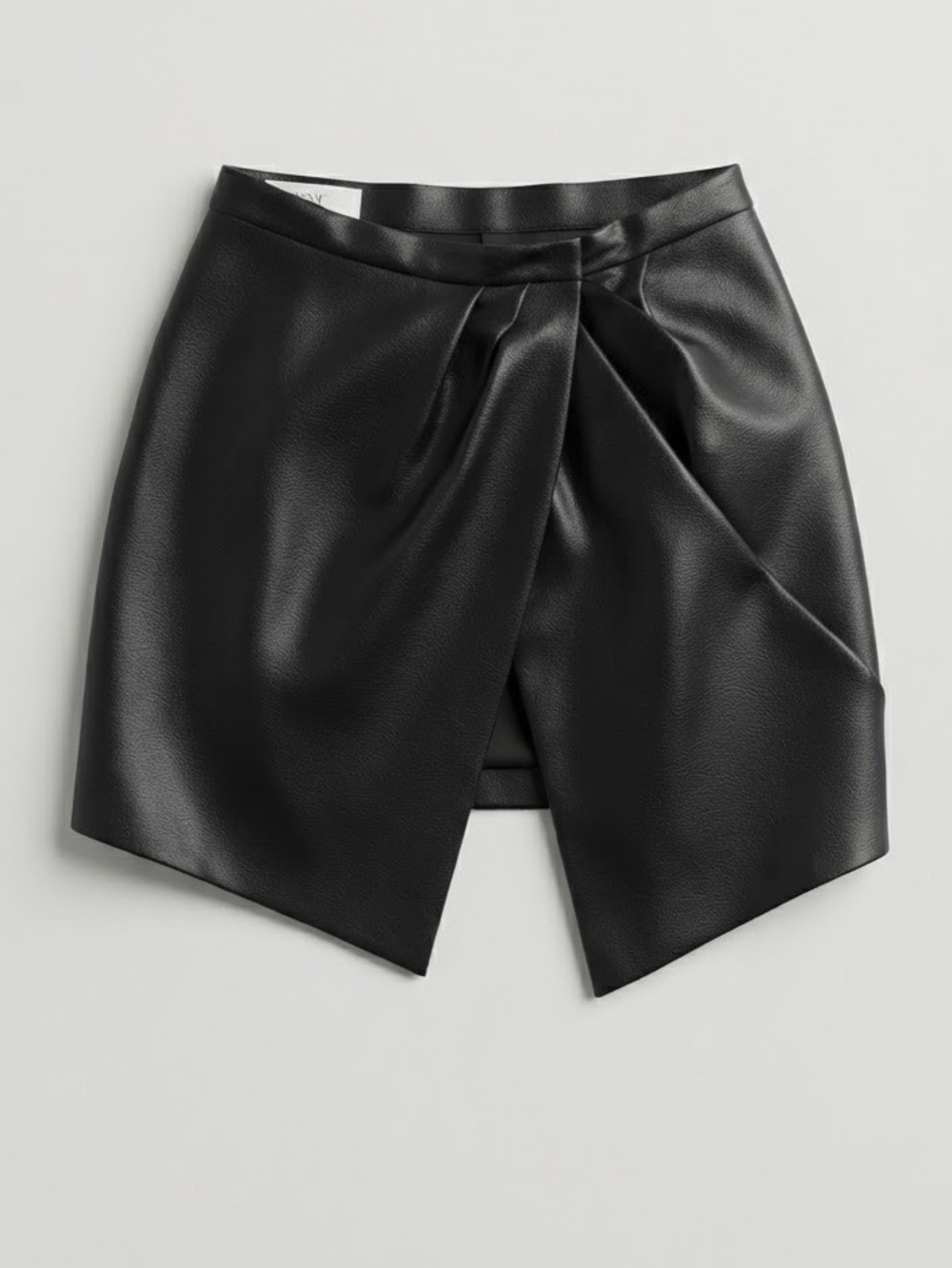 Women's Black Faux Leather Draped Skirt